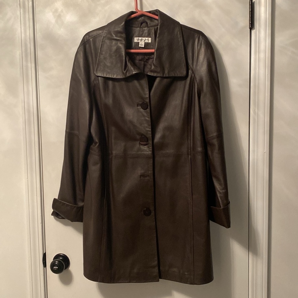 Coldwater Creek 100% Brown Leather Jacket Size Large